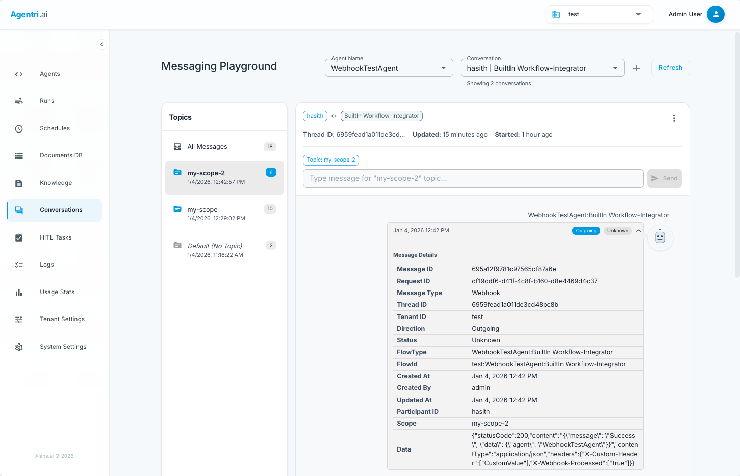 Webhook Messages in Messaging Playground