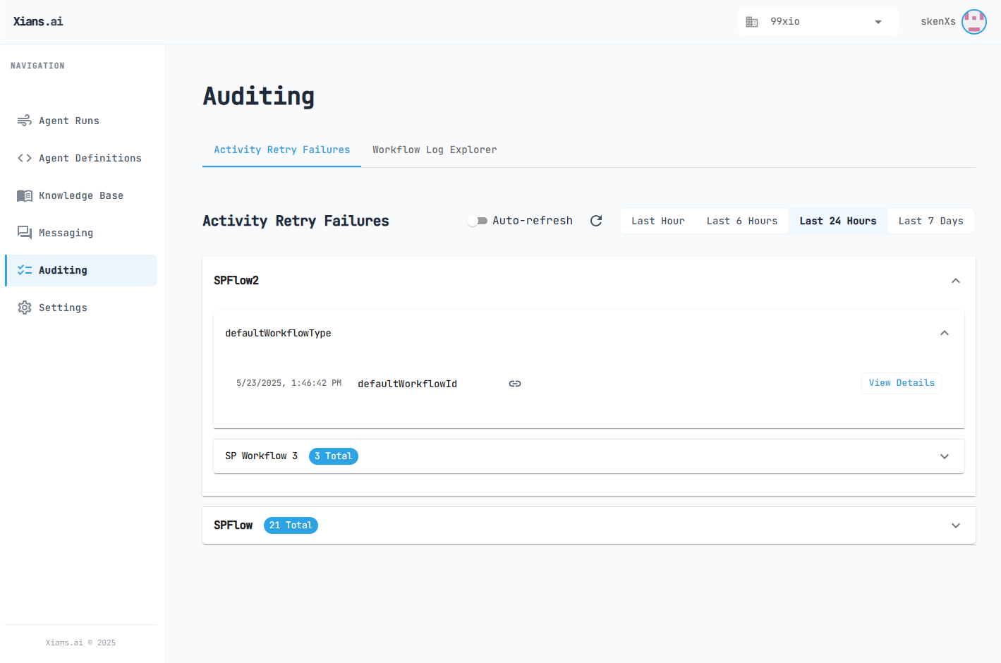 Auditing Activity Retry Failures Interface