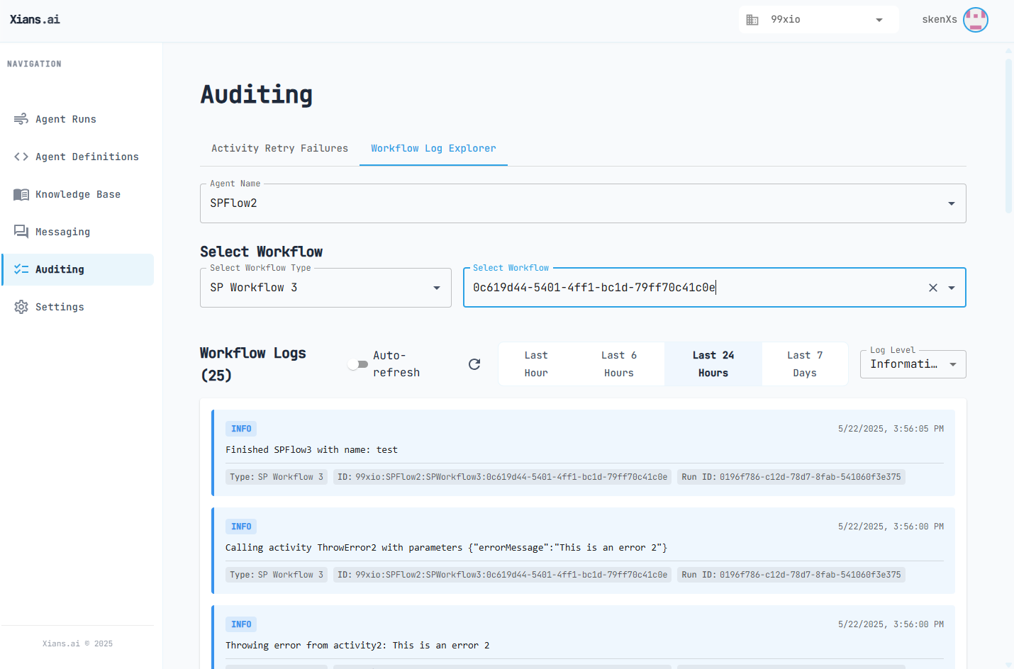 Auditing Workflow Log Explorer Interface
